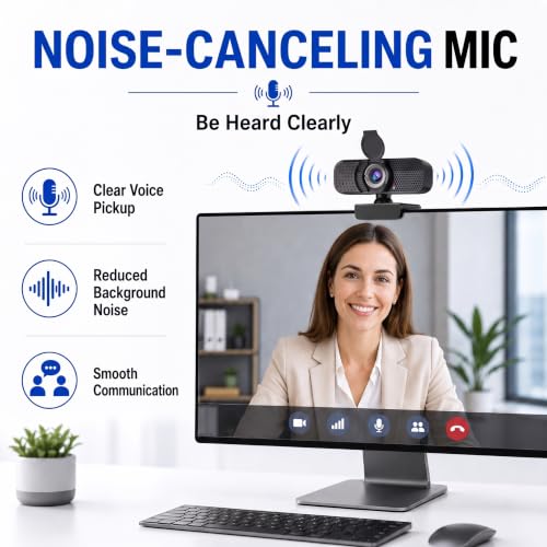 C26 1080P Webcam with Microphone, USB Computer Camera with Privacy Cover, Noise Reducing Mic, Auto Light Correction, 105° Wide Angle, Plug&Play for PC Mac Laptop Zoom Teams Streaming - style: 1080P