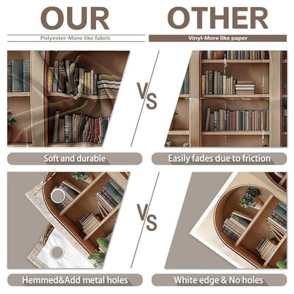 10x8ft Fabric Arched Bookshelf Backdrop School Library Books Modern Office Plants Video Conference Photography Background Indoor Decorations Photo Banner Props - size: 10'x8'