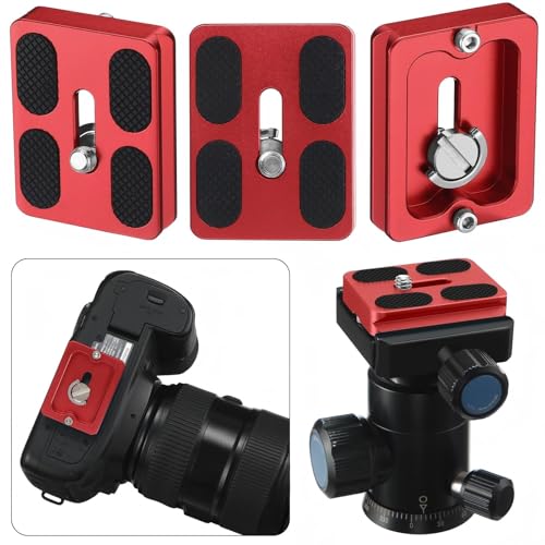 Frienda 2 Pieces Metal Quick Release Plate with 1/4''-20 Camera Screw Tripod Mount Plate Fits Standard for DSLR Camera Tripod Ball Head(Red,Pu50) - color: Red, style: PU50