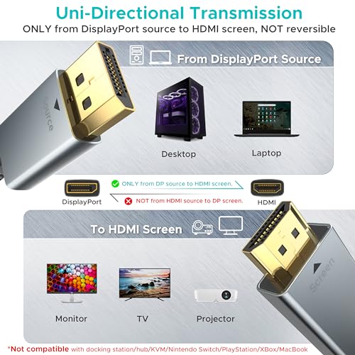 Warrky 4K DisplayPort to HDMI Cable Adapter 3.3FT 2Pack [Aluminum Shell, Nylon Braided] High Speed (1440P 60Hz, 1080P 120Hz) Uni-Directional DP to HDMI Cord Compatible for Dell, HP - size: 3.3FT, style: 2 Pack