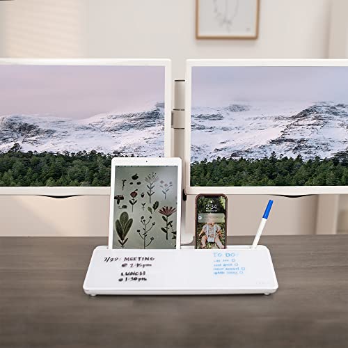 VIVO Glass 16 x 7 inch Dry Erase Board with Storage, Desktop Whiteboard Organizer with Hidden Compartments and Device Slot, DESK-WB16A - color: White