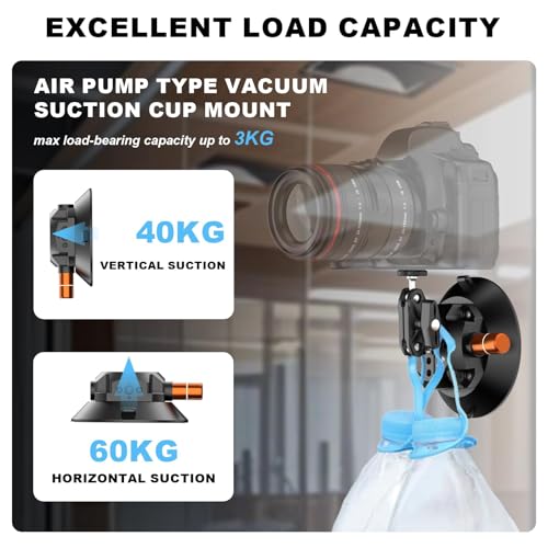 COMAN 4.5'' Suction Cup Camera Mount with Ball Head Magic Arm, Metal Camera Suction Mount for Action Cameras iPhone, Quick Release Car Mount with 1/4" & 3/8" Mounting Holes for Car Windshield Window - size: 4.5'' Suction Mount