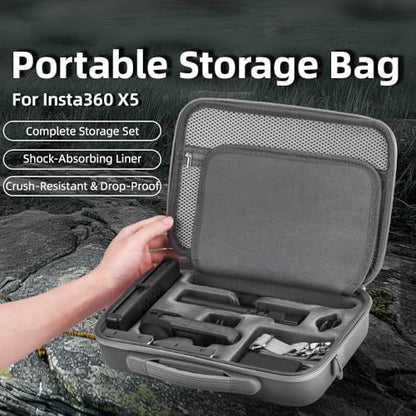Carrying Hard Case for Insta360 X5, Dual Layer Protective Travel Bag for X4 | for Insta 360 X4 Air Basic Bundle Battery Charge Accessories Bullet Time Handle/114CM Selfie Stick- Storage Carrying Bag