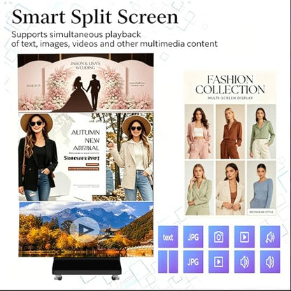 91" LED Digital Signage Display with Flight Case, Triple Foldable Spliceable LED Poster Screen,GOB Commercial Kiosk, Smartphone One-Cick Control, for Events, Rentals - size: Large fold & Flight Case