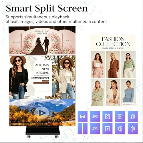 91" LED Digital Signage Display with Flight Case, Triple Foldable Spliceable LED Poster Screen,GOB Commercial Kiosk, Smartphone One-Cick Control, for Events, Rentals - size: Large fold & Flight Case