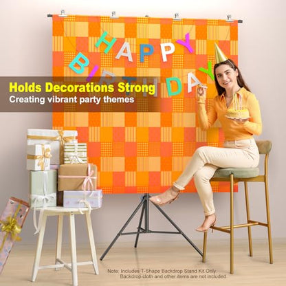 LINCO Lincostore Zenith Portable T-Shape Background Backdrop Stand Kit 5x6.7ft - 5ft Wide (Fixed) and 6.7ft High (Adjustable)- Lightweight Only 4 Lbs Easy to Carry and Storage Black