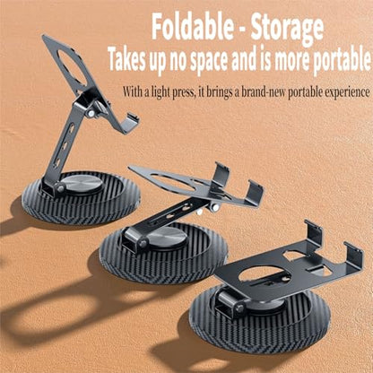 Adjustable Cell Phone Stand,360 Rotating Foldable Desktop | Cellphone Stand with Anti-Slip Base Portable Phone Holder for iPhone 17 16 15 14 13 Pro Max, All Smart Phones, iPad - color: Carbon fiber color