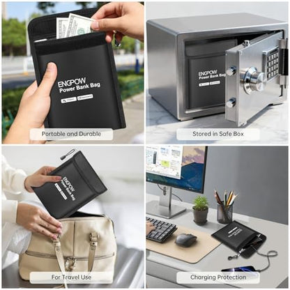 ENGPOW Fireproof Organizer Travel Bag, Heat Insulated＆Explosion-Proof Electronic Carry Case, Portable Home Travel Safe Storage for Power Bank,Phone,Cables,USB Drive and Charging Protection, 9''x7'' - size: 9'' x 7''