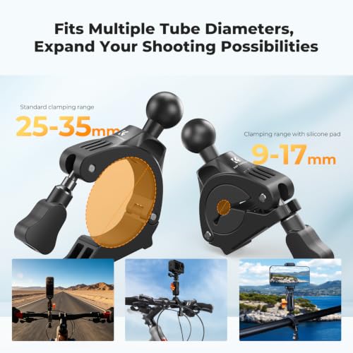 K&F CONCEPT Handlebar Bike Mount with 360° Dual Ball Head, Camera Clamp Mount Compatible with Hero 13/12/11/10, Osmo Action 6 5 4 Pro, 360 X5 X4 and Smartphones - style: Dual Ball Joints
