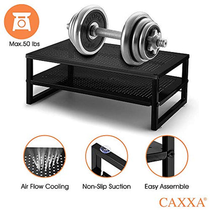 CAXXA 2-Tier Metal Laptop PC Monitor Stand Riser MAX 50 LBS Loading for Monitor, Printer,Black