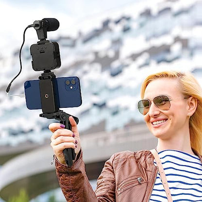 Vlogging Kit with Light and Microphone Pistol Grip Tripod | Studio LED Light, Professional Mini Portable Tripod Grip for Vlogging, TikTok, YouTube Videos | for Smart Phones Cameras