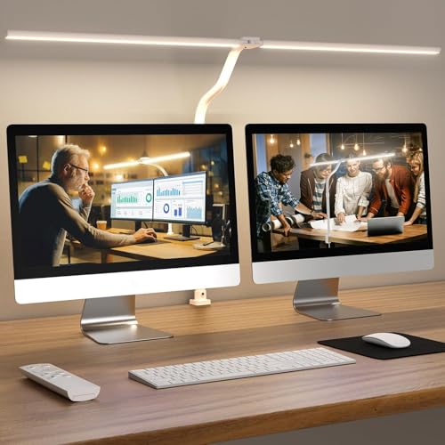 LED Desk Lamp - Bright Dimmable Computer Lamp, 24W Bendable Desk Light for Monitor Screen, Eye-Caring Tall Desktop Light for Task Home Office Work, White, Dual Head - style: Clamp Version - White