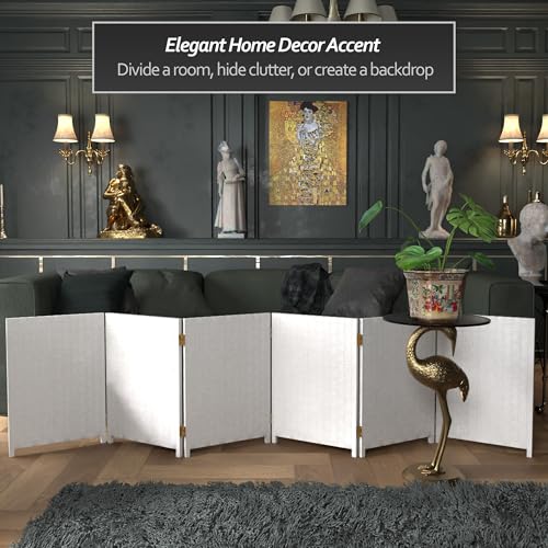 Red Lantern 2 ft. Short Woven Fiber Folding Screen - 6 Panel - White - color: White, size: 6 Panel