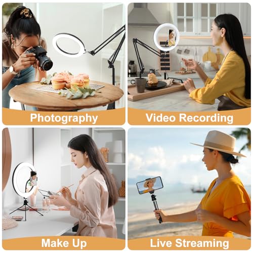 Yoobao 12" Ring Light with Stand, 81" Tripod with Overhead Foldable Arm, Phone Mount & Casters, 3 Light Modes & 10 Brightness, LED Selfie Light for Live Streaming YouTube TikTok Photography