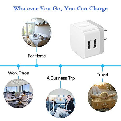 Dual USB Wall Charger, 2Pack 2.4A Double USB Wall Plug iPhone Fast Charger Block Box Brick Adapter for iPhone 17 16 15 14 13 12 Pro Max XS X 8 Plus, Samsung Galaxy S26 S25 S24 A17 A56 A16 A15 Note20 - color: white#