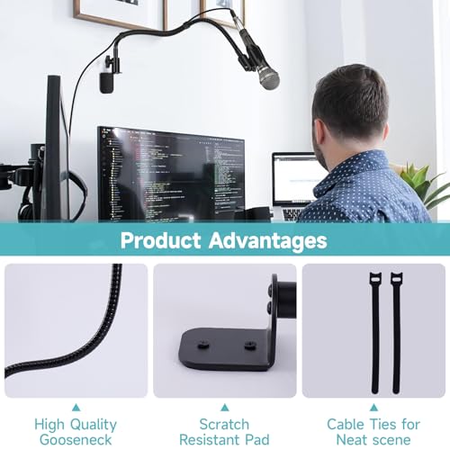 Premium Flexible Microphone Wall Mount Holder, Gooseneck Desk Microphone Wall Mount Holder - Heavy Duty Adjustable Mic Arm for Podcast, Studio, Streaming, Podium, Desk or Wall Installation