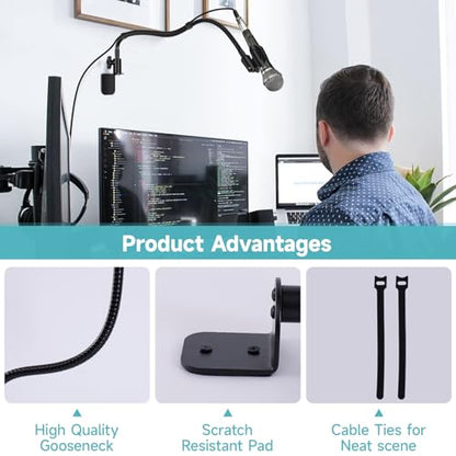 Premium Flexible Microphone Wall Mount Holder, Gooseneck Desk Microphone Wall Mount Holder - Heavy Duty Adjustable Mic Arm for Podcast, Studio, Streaming, Podium, Desk or Wall Installation
