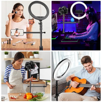 Camera Desk Mount Table Stand with Magic Arm & Ball Head, Table Light Stand with C Clamp, Webcam Desk Camera Mount for DSLR Ring Light Mic Live Streaming Vlog (811003) - style: 811003 - Table Stand with Horizontal Arm