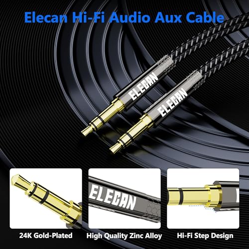 Elecan 3.5mm AUX Cable 50 Ft (Hi-Fi Sound-Zinc Alloy Case-OD 3.5MM-Ultra Slim&Soft) Auxiliary Stereo Audio Cable Braided 1/8 inch 3.5 mm AUX Cord for Headphones,Car,Home Stereos, Speaker,Phones - size: 50FT-1PK, style: Straight to Straight