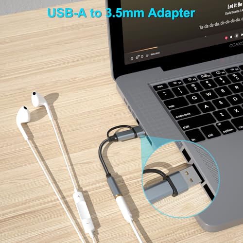 2-in-1 USB-C 3.5mm Audio Adapter with Type-A Converter, HiFi USBC DAC TRRS Headphone Jack & Mic Support, 1/8" AUX Cable Dongle for iPhone 17/16/15,iPad Pro/Air/Mini,Samsung,MacBook,PC,Laptop,Headset