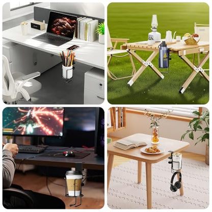 CABTE 2 in 1 Desk Cup Holder with Headphone Hanger Holder, Anti-Spill Clip-On Table Cup Hook with 360° Rotation for Lawn Chair, Office Home Gaming Table (1 Pack) - color: 1 PACK