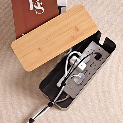 Cable Management Box - Wooden Style Cord Organizer Box to Hide Wires & Power Strips | Desk Computer Cable Organizer Box | Safe ABS Material | 12.6" (L) x 5.3" (W) 4.9" (H) | for Home & Office - Black - size: Medium