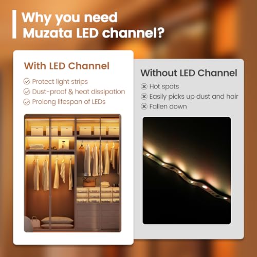 Muzata 10Pack 6.6FT/2M LED Channel Aluminum U Shape Silver LED Strip Diffuser Channel with Milky White Cover Easy Installation U1SW WW 2M - size: 10Pack