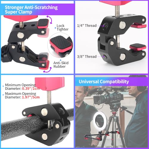 22" Articulating Magic Arm Camera Mount, Desk Clamp Overhead Mount | Anti-deflection lock, anti-slip pads, 0.55lb load, 1/4 3/8 5/8 adapters, aluminum, POV, light, phone, webcam, mic, vlogging