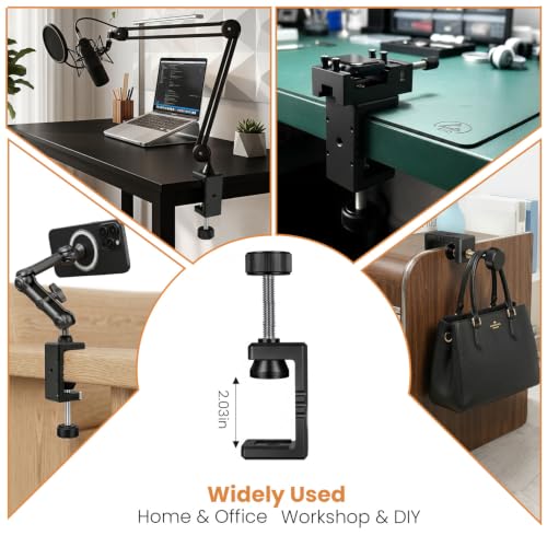 Heavy Duty C Clamp & Desk Clamp, Aluminum Alloy Table Mount with 1/4" & 3/8" Camera Tripod Adapter, Wide Jaw Design for Desk, Shelf, Camera Mount, Woodworking & Workbench (Black) - color: Black