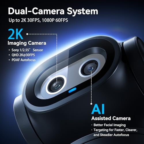 EMEET PIXY Dual-Camera AI-Powered PTZ Camera 2K, AI Tracking, PDAF&AI Autofocus 0.2s, 1/2.55'' Sony Sensor, 3 Mics, Presets, Gesture Control, 2K Webcam for Streaming and OBS/Twitch/Switch 2 Compatible - style: PIXY Dual-Camera AI PTZ 2K