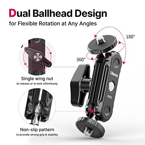 ULANZI Magic Arm with Double Ballhead 1/4" Screw, Compatible with Universal Monitor Mount for Camera, Video Shooting Photography Accessories Microphone Fill Light Bracket - style: Magic Arm
