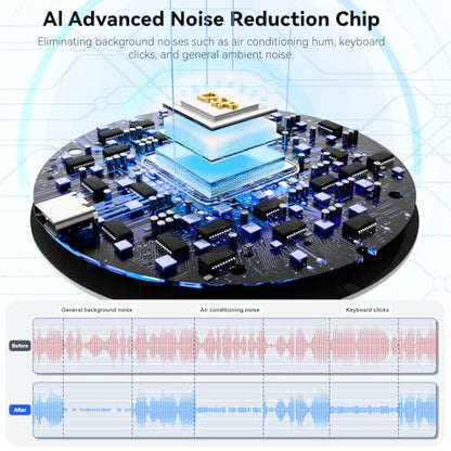 ANSTEN USB Microphone No Speaker, Laptop Computer Microphone Conference Mic, Mute Button with LED, Omnidirectional Condenser PC Desktop Mic, AI Noise Reduction, Plug & Play for Online Class Video - color: Silver