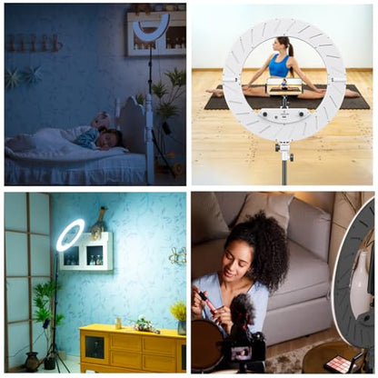 Ring Light Kit:18"/45cm Outer 55W6700k Dimmable LED Light, Tripod Stand, Remote Controller,Box for Camera,Smartphone,YouTube,TikTok,Self-Portrait Shooting,CRI95,White - color: White
