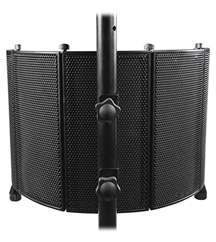 Rockville ROCKSHIELD 3 Large Studio Mic Isolation Shield, Sound Dampening | Acoustic Foam, 5-Panel, Stand Mountable, Desktop Use, Steel Frame, Foldable, Vented Back Plate, 5/8 Adapter, Tripod Base