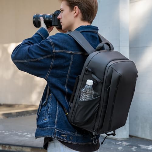 RaLeno Camera Backpack Bag, 22L+5L (Expandable Compartment) Waterproof Camera Case with Quick-Access Side Pocket for DSLR SLR Mirrorless Camera Compatible with DJI Mavic Drone/16 Laptop/Tripod Holder