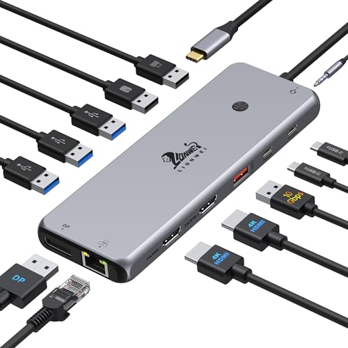 13 in 1 USB C Docking Station - Dual Monitor, Triple Display, 8 USB C/A Ports, Ethernet, Audio - LIONWEI USB C Hub for MacBook,Dell,HP,Lenovo,Surface - color: 13-in-1 Docking Station (USB C)