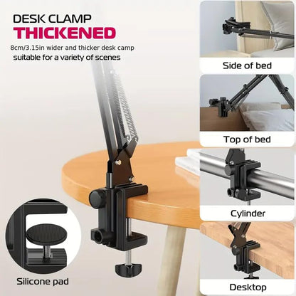 Overhead Phone Mount with Ring Light, 6.5in LED Selfie Ring Light for Desk，,Adjustable Phone Mount，for Video Recording,Live Stream,Cooking Video