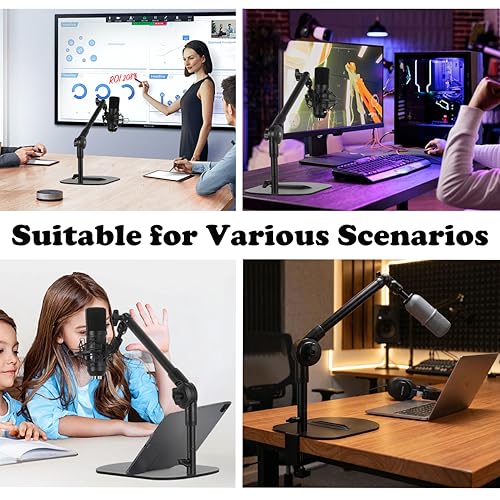 Desktop Microphone Stand, Adjustable Desk Mic Stand for AM8 K669B Yeti HyperX QuadCast SoloCast AT2020, Webcams Camera, Compatible 1/4, 3/8 & 5/8 Thread, for Recording/Podcasting/Streaming