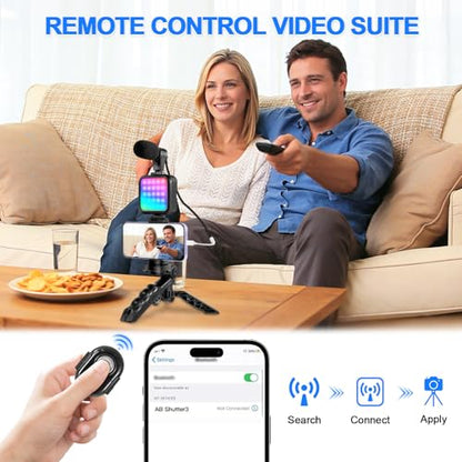 RGB Vlogging Phone Tripod with Mini RGB LED Video Light, Cardioid Microphone, Phone Holder, Compatible with iPhone & Android, for YouTube, TikTok, Instagram & Live Streaming