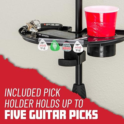 Gator Frameworks Microphone Stand Accessory Tray with Drink Holder and Guitar Pick Tab, 12" x 7" (GFW-MIC-ACCTRAY) - size: 12" x 7" Standard Tray, style: Standard Tray