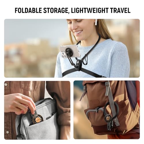 NEEWER Magnetic Neck Holder for Action Camera & Phone, Hands Free Neck Mount with Chest Strap Compatible with GoPro DJI Insta360 iPhone, Phone Holder for POV Vlog Video Recording, GP26 - style: GP26