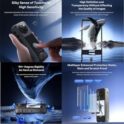 Insta 360 X4 Aluminum Frame Cage Case Bag Glass Lens Guard Set Screen Protector for Insta360 X4 X 4 Accessories Kit Anti-Scratch Metal Housing Shell Tempered Glass Protective Film Cover