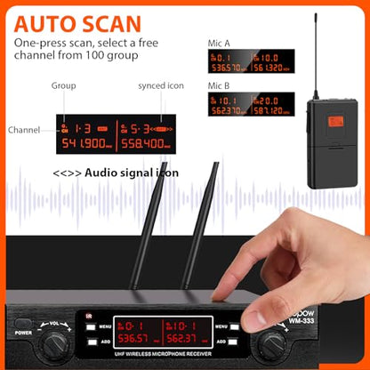 innopow 200-Channel Wireless Lavalier Microphone, Dual UHF Bodypack Cordless Lavalier Mic System Set, Auto Scan, Long Range 200-240Ft, 16 Hours Use Ideal for Speaking, Classroom 2023 333B…