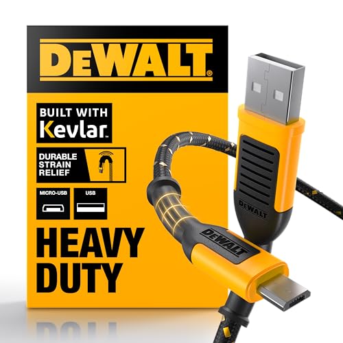 DEWALT Heavy Duty USB to Micro-USB Cable, Jobsite Micro USB Connector Cable, High Speed Charging Cord for Compatible Android Phones, Cameras, Legacy Devices, 10 ft (Black) - size: 10 Foot