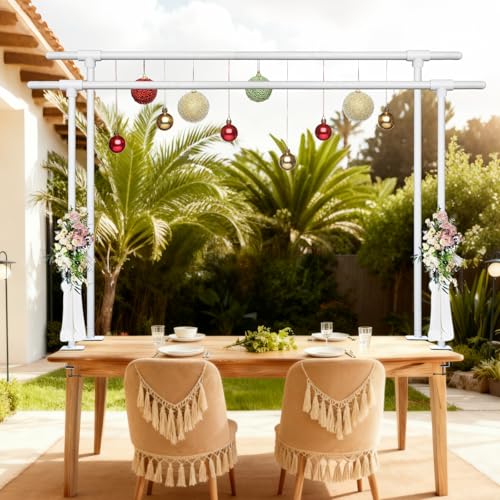 Beyeutao White Over the Table Rod Stand with Clamps Adjustable 16"-87" Length 30"-45" Height Table Arch Stand Metal Balloon Arch Stand for Photography Birthday Party Decoration - color: White, size: 16-87 Inches (2 Pack)