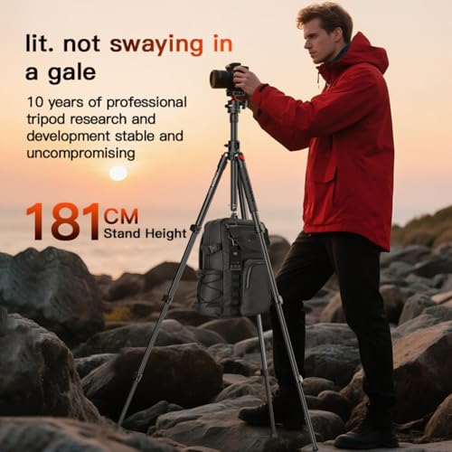 COMAN 72" Overhead Tripod, Camera Tripod with Center Column and 360 Degree Ball Head, Detachable Monopod with Arca QR Plate, Horizontal Tripod for Camera, DSLR, Max Load 11 lbs - color: KX3939MINI-A32