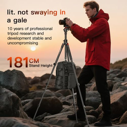 COMAN 72" Overhead Tripod, Camera Tripod with Center Column and 360 Degree Ball Head, Detachable Monopod with Arca QR Plate, Horizontal Tripod for Camera, DSLR, Max Load 11 lbs - color: KX3939MINI-A32