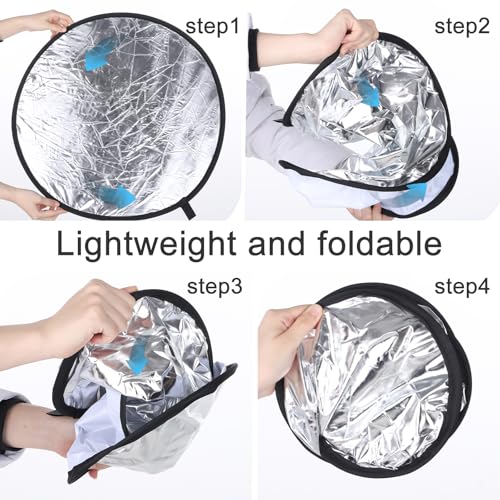 Round Folding Portable Photography Reflector, 2 in 1 Lighting Reflectors, Camera Photo Reflector Diffuser, Light Reflectors for Portrait Photography, Still Life Fill Light (18inch/45cm, Silver, White)