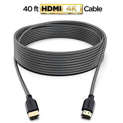 PowerBear 4K Long HDMI Cable 40 ft | High Speed, Braided Nylon & Gold Connectors, 4K @ 60Hz, Ultra HD, 2K, 1080P, ARC & CL3 Rated | for Laptop, Monitor, PS5, PS4, Xbox One, Fire TV, Apple TV - size: 40ft