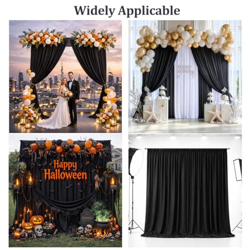 20ft x 12ft Black Backdrop Curtains, Wrinkle Free Thick Fabric Polyester Curtains Backdrop Drapes Cover for Parties Wedding Birthday Photography Background, 4 Panels 5ft x 12ft - color: Black, size: 20FT(W) x 12FT(H)